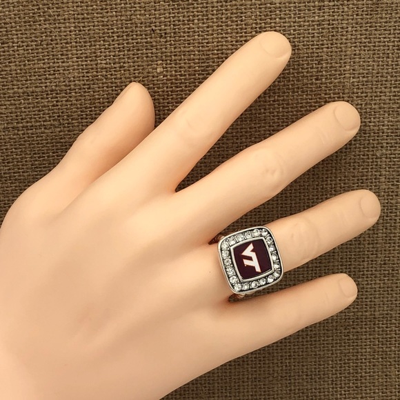 College Spirit Square Rhinestone Stretch Ring - Picture 2 of 4